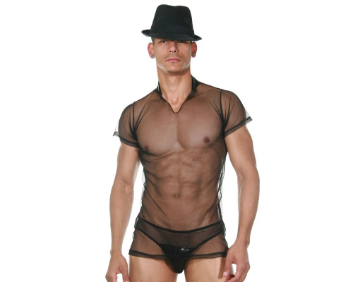 Сексуальный мужской комплект-сетка: футболка и слипы