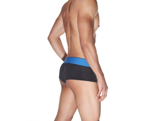 Черные трусы-хипсы на широком синем поясе