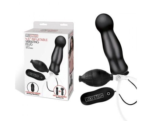 Черная надувная анальная пробка с вибрацией - 10 см.