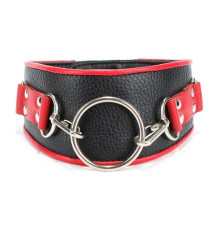 Черный кожаный ошейник с кольцом