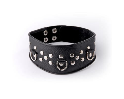 Кожаный черный ошейник с велюровой подкладкой