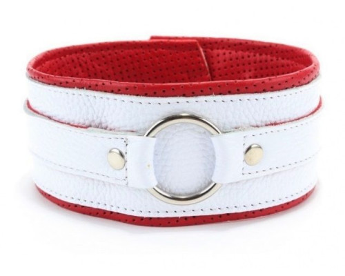 Бело-красный кожаный ошейник