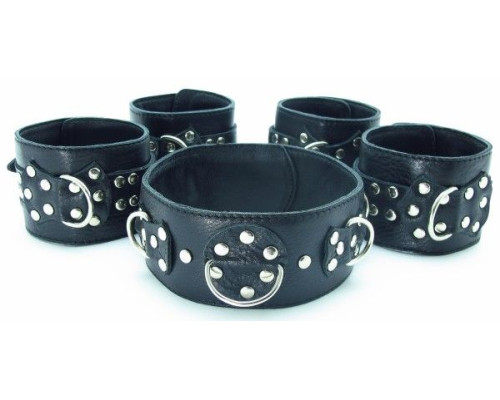 Комплект кожаных БДСМ-аксессуаров с клёпками