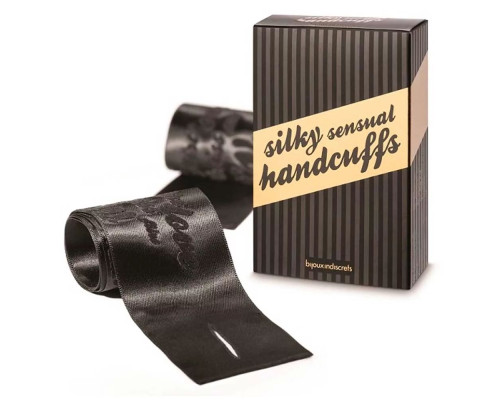 Черные ленты для связывания SILKY SENSUAL HANDCUFFS