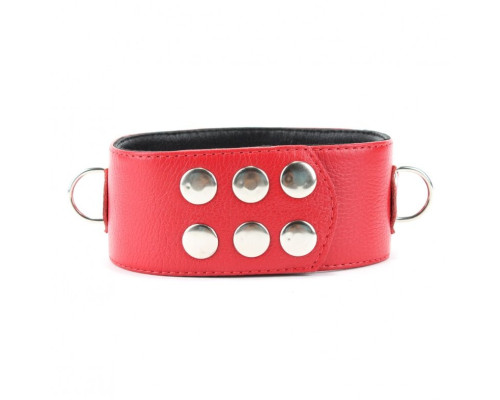 Красный кожаный ошейник с короткими шипами
