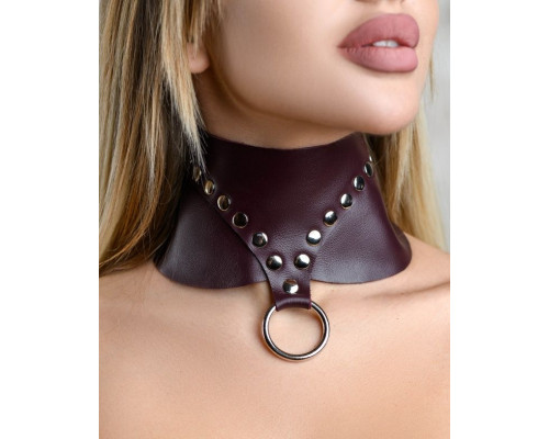 Бордовый широкий ошейник Ladys Arsenal с заклепками