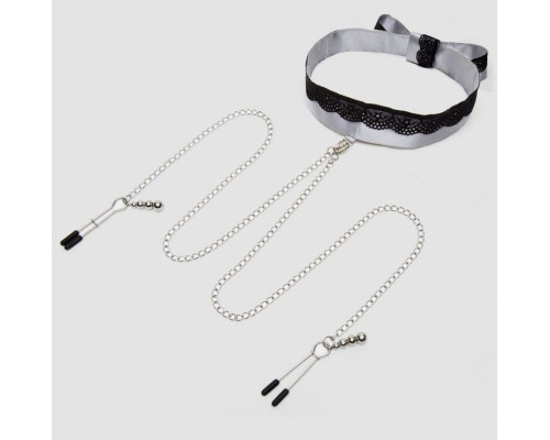 Атласный ошейник с зажимами для сосков Play Nice