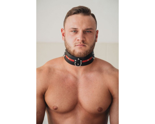 Черно-красный кожаный ошейник увеличенного размера