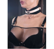 Черно-бежевый замшевый ошейник Sex Game