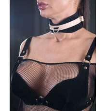 Черно-бежевый замшевый ошейник Sex Game