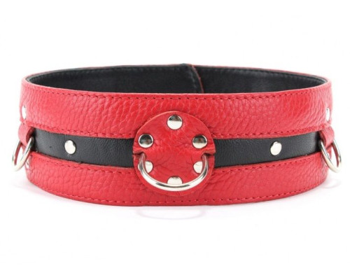 Черно-красный кожаный ошейник увеличенного размера