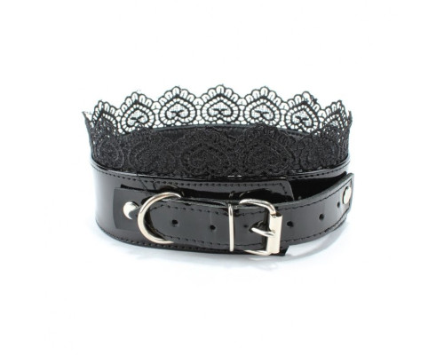 Изящный чёрный ошейник с кружевом