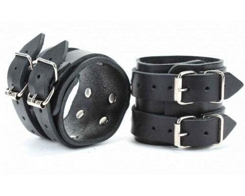 Черные кожаные оковы с двумя пряжками