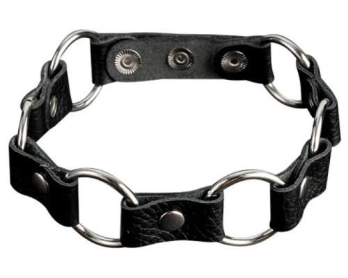Кожаный черный ошейник с кольцами