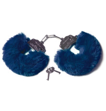 Шикарные темно-синие меховые наручники с ключиками