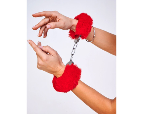 Шикарные наручники с пушистым красным мехом