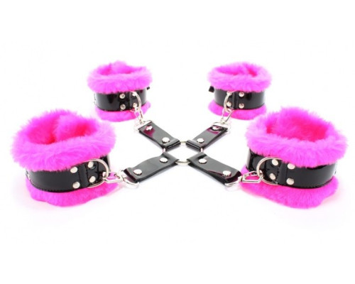 Набор фиксаторов краб с розовым мехом BDSM Light