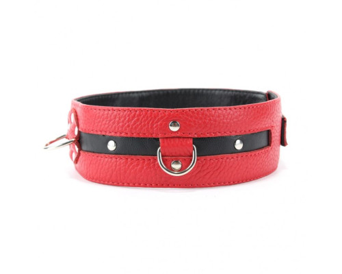 Черно-красный кожаный ошейник увеличенного размера