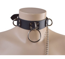 Черный кожаный ошейник Big Ring