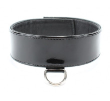 Черный лаковый ошейник на пряжке с мягким подкладом