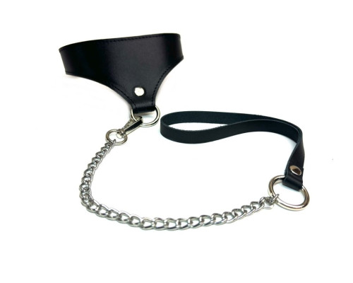 Черный кожаный ошейник Black Phoenix с поводком