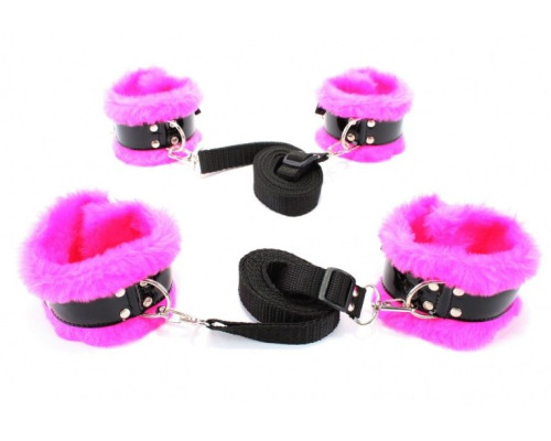 Набор для пристегивания к кровати с розовым мехом BDSM Light