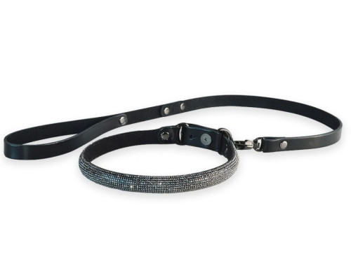 Эффектный сверкающий ошейник с поводком  Гламур