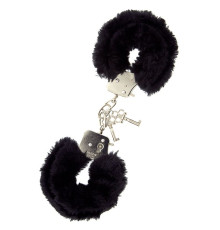 Металлические наручники с чёрной меховой опушкой