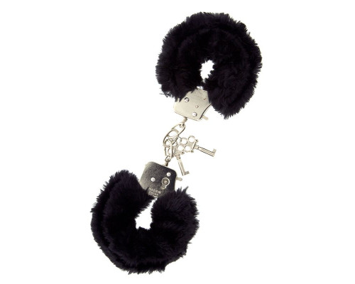 Металлические наручники с чёрной меховой опушкой