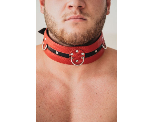 Черно-красный кожаный ошейник увеличенного размера