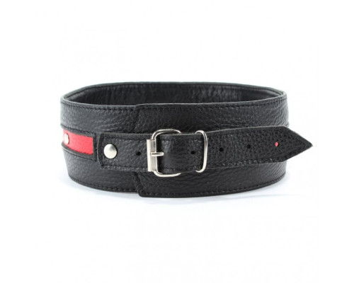 Черно-красный кожаный ошейник увеличенного размера