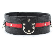 Черно-красный кожаный ошейник увеличенного размера