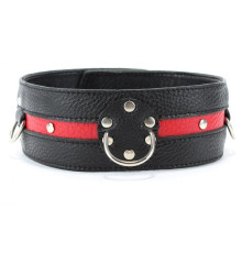 Черно-красный кожаный ошейник увеличенного размера