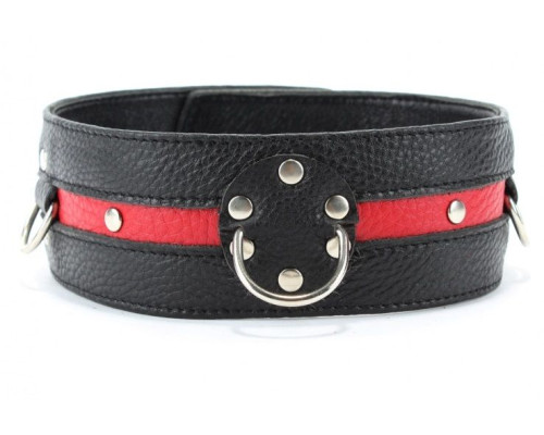 Черно-красный кожаный ошейник увеличенного размера