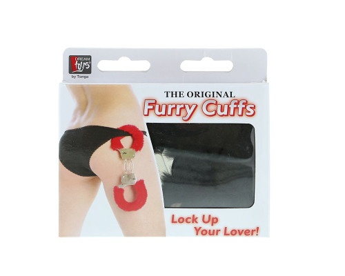 Металлические наручники с чёрной меховой опушкой
