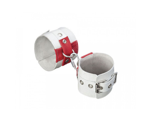 Белые кожаные наручники с красными крестами