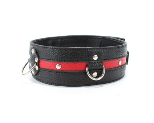 Черно-красный кожаный ошейник увеличенного размера