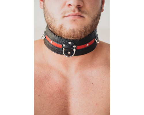 Черно-красный кожаный ошейник увеличенного размера