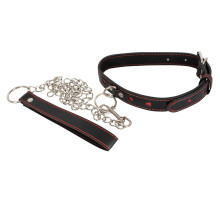 Узкий ошейник с сердечками и поводком-цепочкой