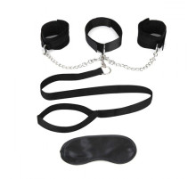 Чёрный ошейник с наручниками и поводком Collar Cuffs   Leash Set