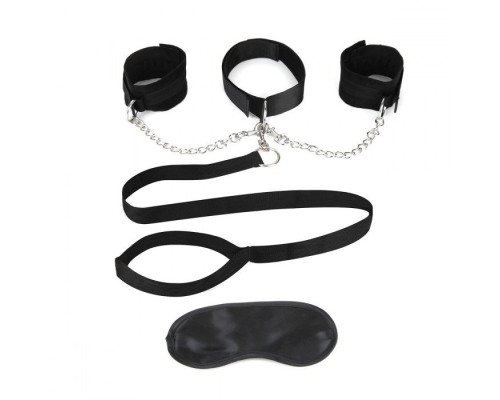 Чёрный ошейник с наручниками и поводком Collar Cuffs   Leash Set