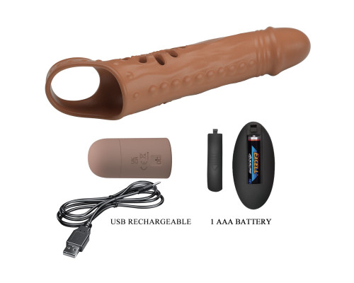 Коричневая вибронасадка с подхватом мошонки и пультом ДУ