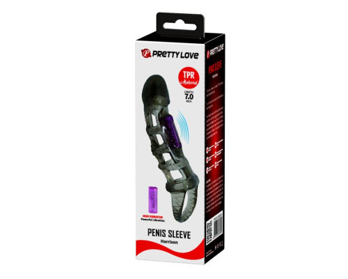 Дымчатая вибронасадка на пенис с подхватом Harrison - 18 см.