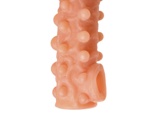 Телесная закрытая насадка с шариками Cock Sleeve 010 Size S - 13,8 см.