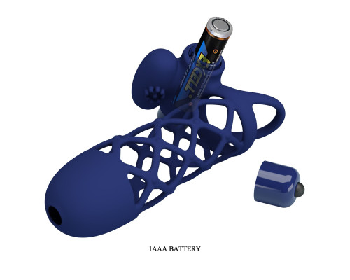 Синяя насадка на пенис Powerful Ring - 13,5 см.