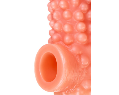 Телесная насадка на фаллос с отверстием для мошонки - 15,6 см.