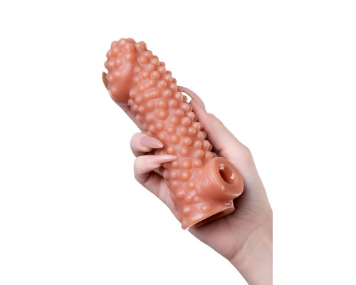 Телесная насадка на фаллос с отверстием для мошонки - 15,6 см.