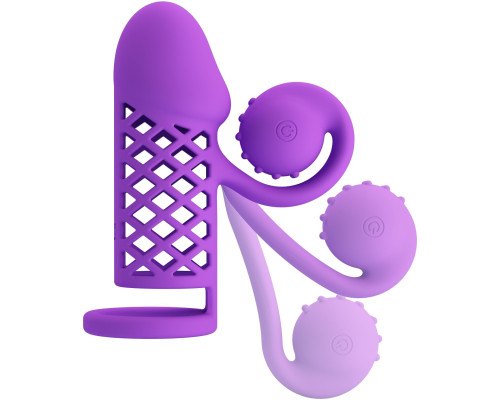 Фиолетовая вибронасадка с клиторальным отростком Harden