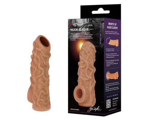 Телесная насадка с венками и открытой головкой Nude Sleeve M - 12 см.