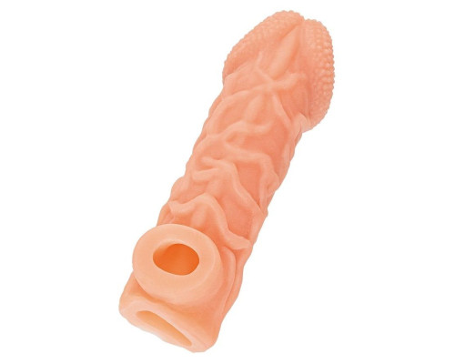 Телесная закрытая насадка с венками Cock Sleeve Size M - 15,6 см.